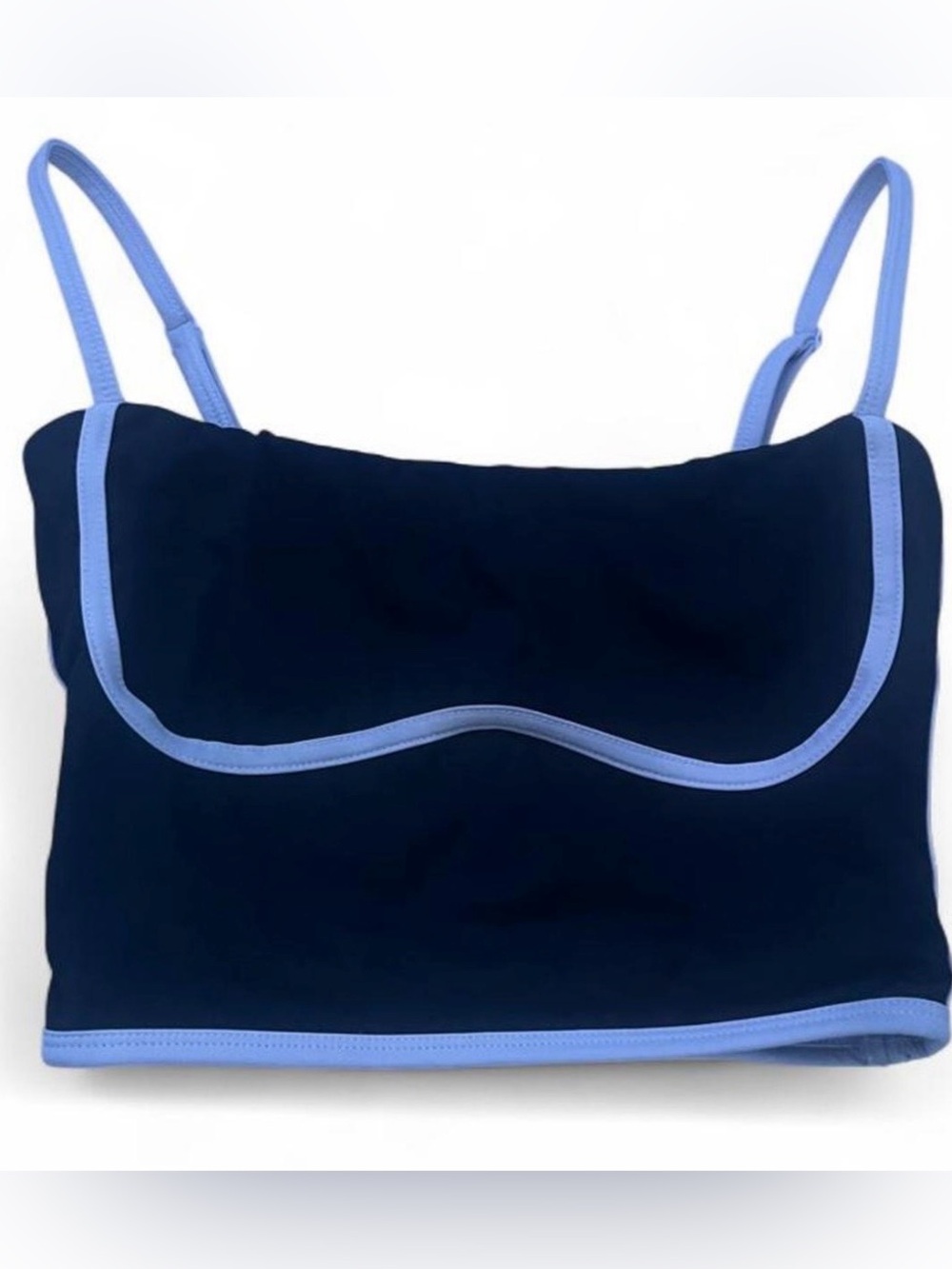 Black & white nylon & spandex top/ sports bra with white trim, size Small